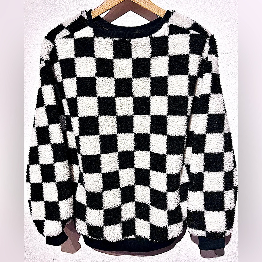 Men's Vintage Black & White Checkered Fleece Sweater Trailer Park Boys Style L